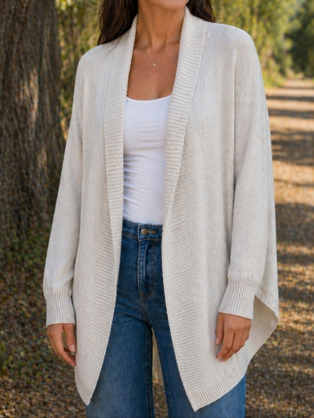 St. John Yellow Label Knit Cardigan Waterfall Draped Beige Top Sweater Medium